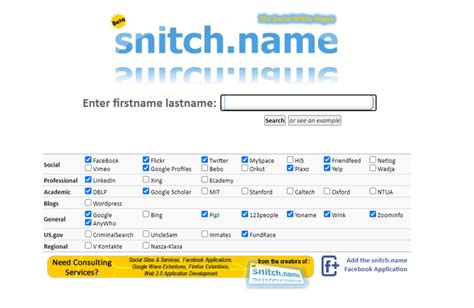 snitch.name :: The Social White Pages